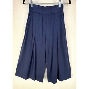 T.La Culottes Pants Sm Navy Wide Leg Crop Pull On Knit USA Anthropologie Style